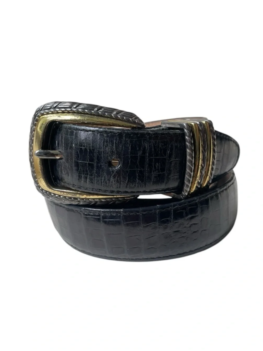 Brighton Classics Unisex Black Crocodile Print Leather Belt 4B713 Sz 34 Reptile
